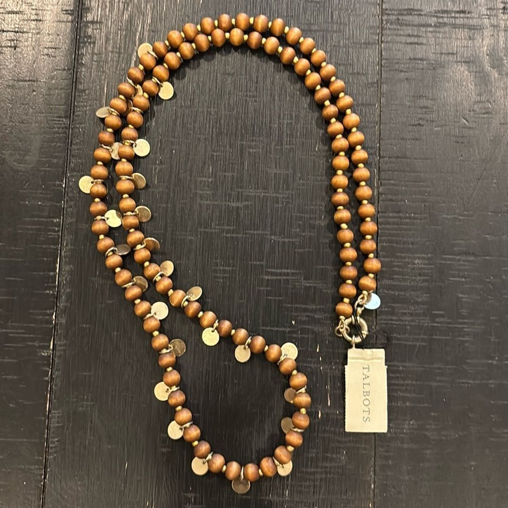 NWT Talbots Wood Bead Long Boho Necklace​